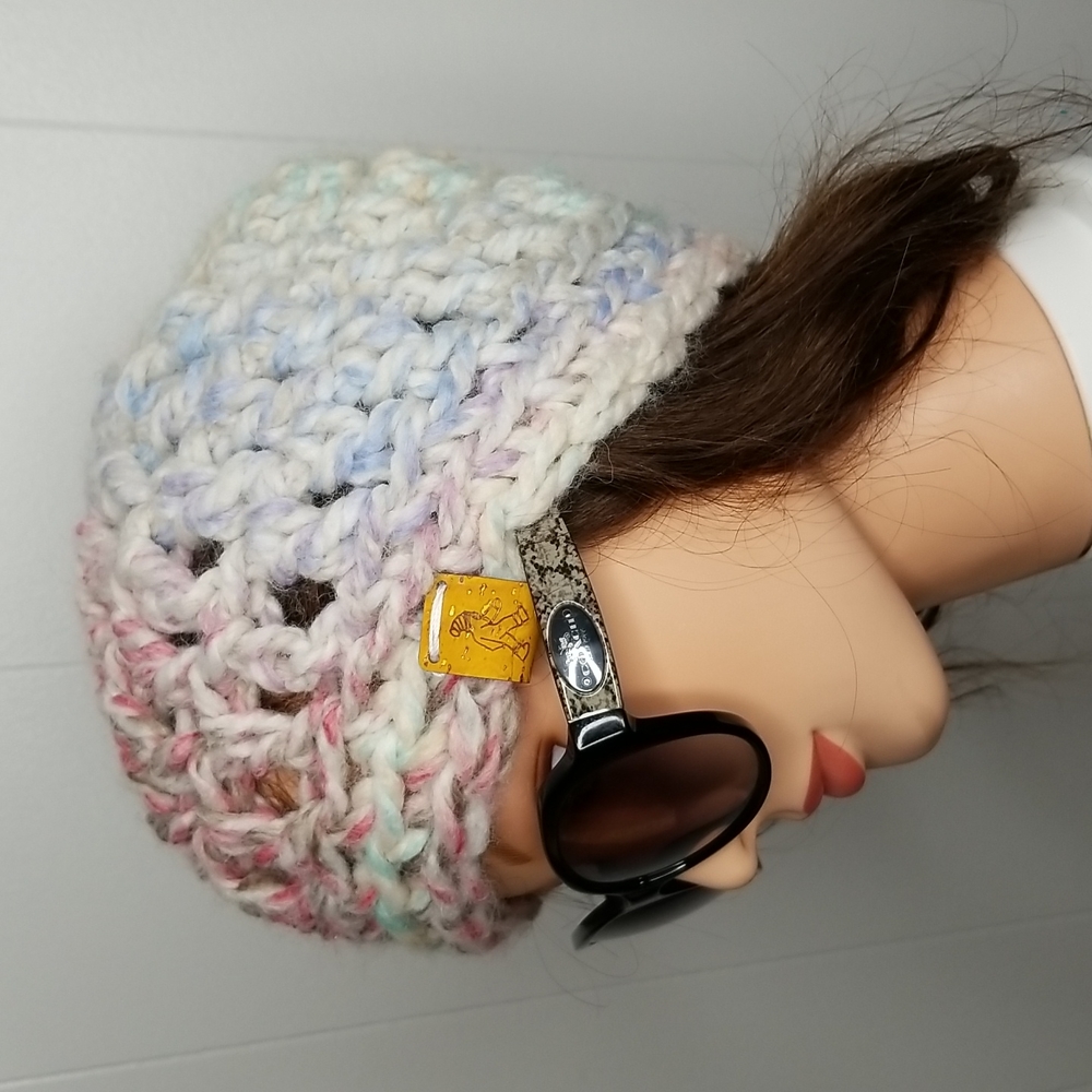 Chunky Crochet Boho Beanie Skull Cap Varigated Pink Hat Winter Fall Spring